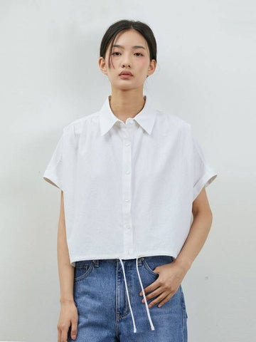 Linen shirring crop blouse ivory - RYUL+WAI: - BALAAN 1