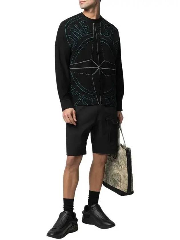 Jacquard Signature Big Logo Pullover Knit Top Black - STONE ISLAND - BALAAN 4