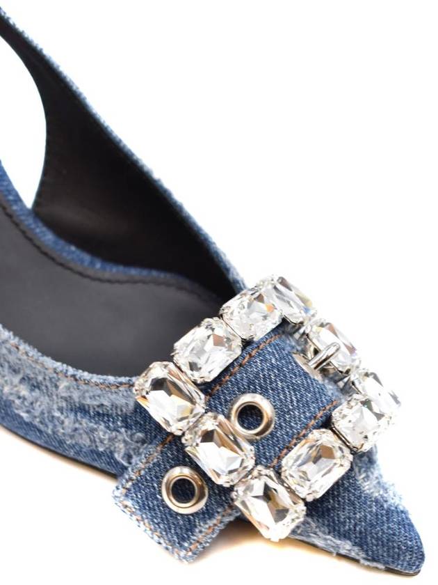 Rhinestone Buckle Patchwork Denim Slingback Heel Blue - DOLCE&GABBANA - BALAAN 5