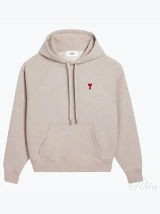 Embroidered Logo Organic Cotton Hoodie Beige - AMI - BALAAN 2