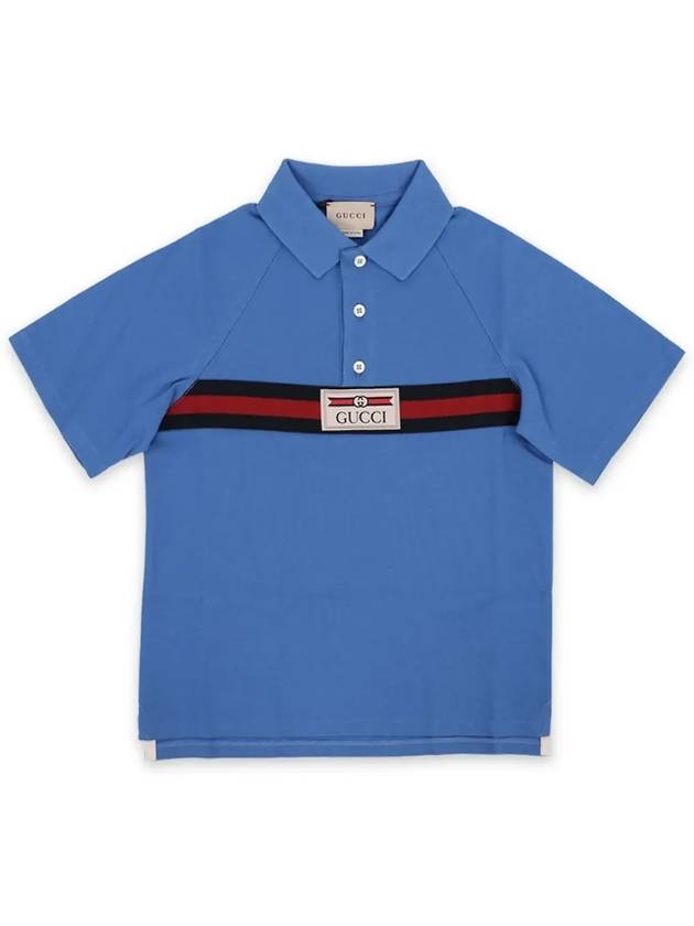 Kids Logo Label Cotton Polo Shirt Blue - GUCCI - BALAAN 4