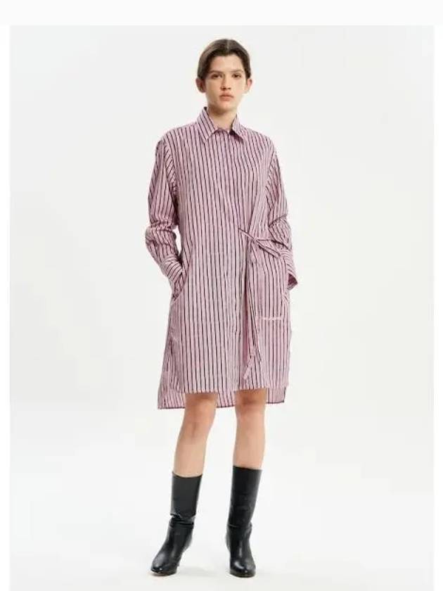 Women s shirt blouse Southern dress one piece striped cotton twill logo lettering embroidery latte grape domestic product - MAISON KITSUNE - BALAAN 1