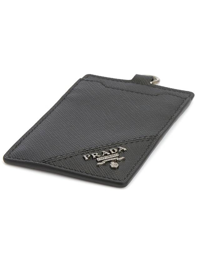 Logo Neck Strap Saffiano Leather Card Wallet Black - PRADA - BALAAN 5