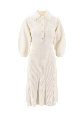 Women's Balloon Sleeve Wool PK Midi Dress Iconic Milk - CHLOE - BALAAN 1