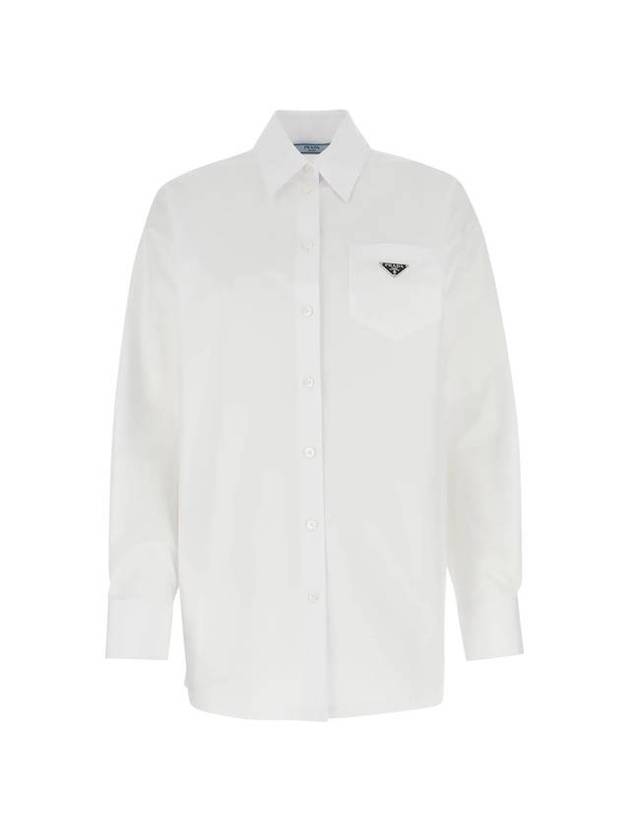 Women's Triangle Logo Poplin Long Sleeve Shirt White - PRADA - BALAAN 1