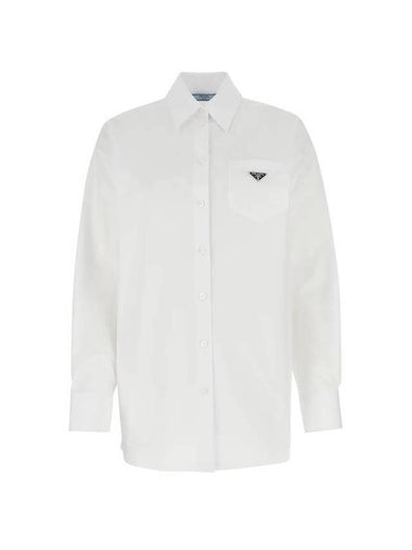 Women's Triangle Logo Poplin Long Sleeve Shirt White - PRADA - BALAAN 1