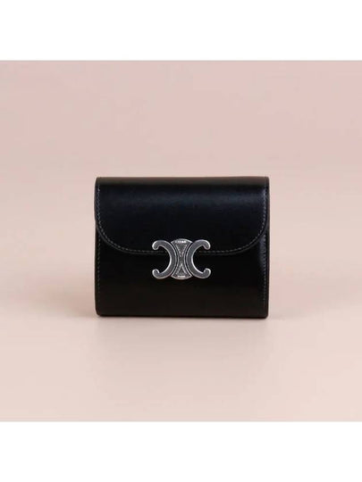 Triomphe Small Shiny Calfskin Half Wallet  Black - CELINE - BALAAN 2