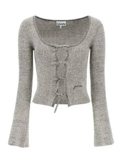 Sparkle Rib Tie Band Lurex Polyester Blouse Grey - GANNI - BALAAN 2