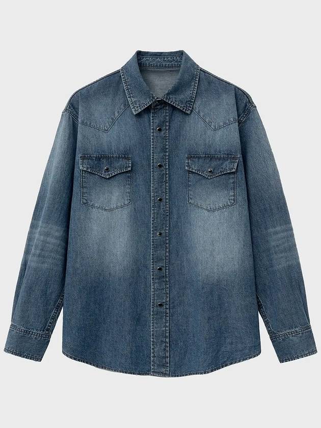 Classic Western Denim Shirt Blue - NOIRER FOR WOMEN - BALAAN 3