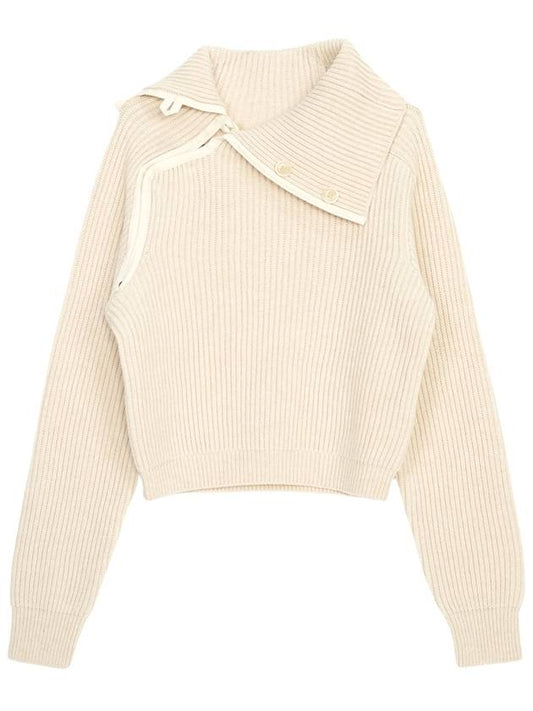 La Maille Vega Asymmetric Mock Neck Wool Knit Top Light Beige - JACQUEMUS - BALAAN 2