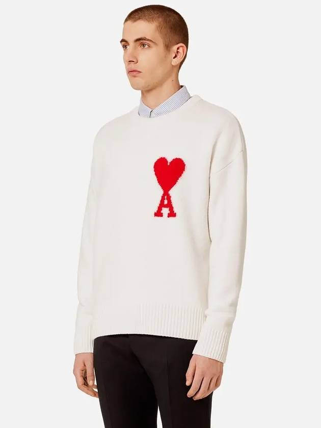 Big Heart Logo Oversized Intarsia Knit Top White - AMI - BALAAN 5