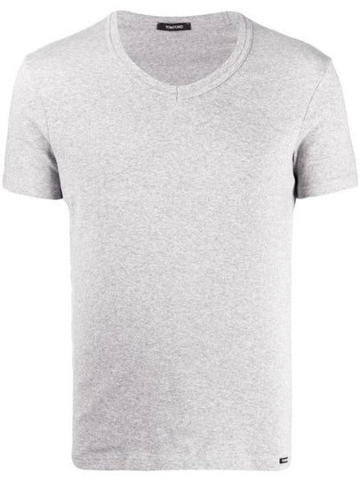 Cotton V-neck Short Sleeve T-Shirt Grey - TOM FORD - BALAAN 2