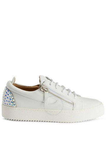 Giuseppe Zanotti Gail Rhinestone-Embellished Leather Sneakers, Brand Size 38 ( US Size 8 ) - GIUSEPPE ZANOTTI - BALAAN 1