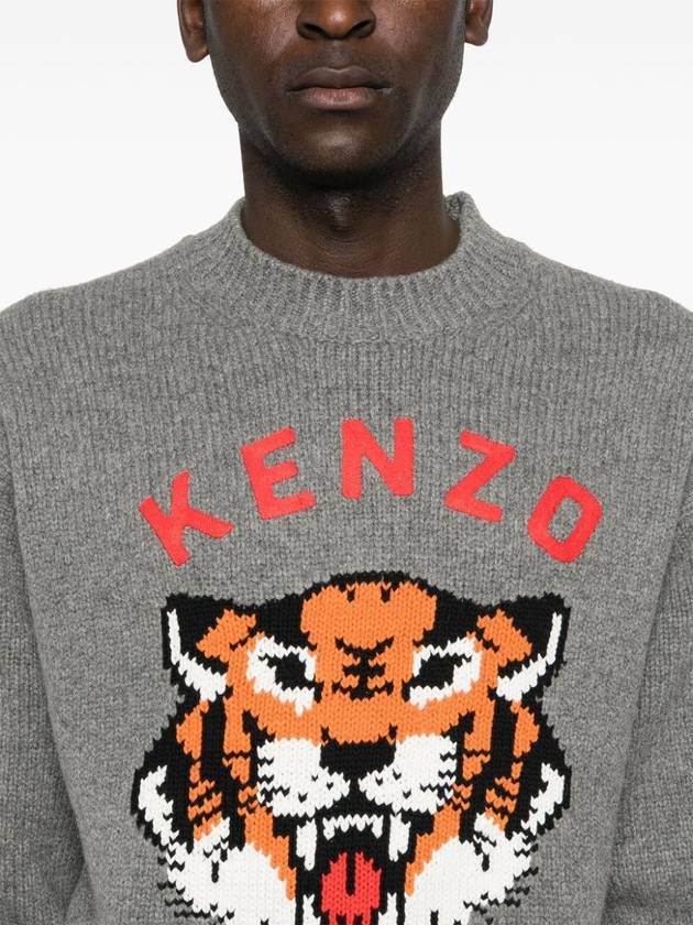 Lucky Tiger Genderless Wool Knit Top Stone Grey - KENZO - BALAAN 6