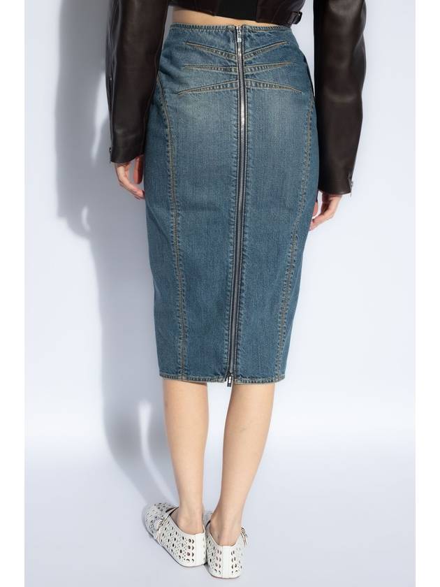 High Rise Back Two Way Zip Denim Cotton Pencil Skirt Blue - ALAIA - BALAAN 5