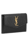 Uptown Grain De Poudre Embossed Leather Flap Card Case Black - SAINT LAURENT - BALAAN 3