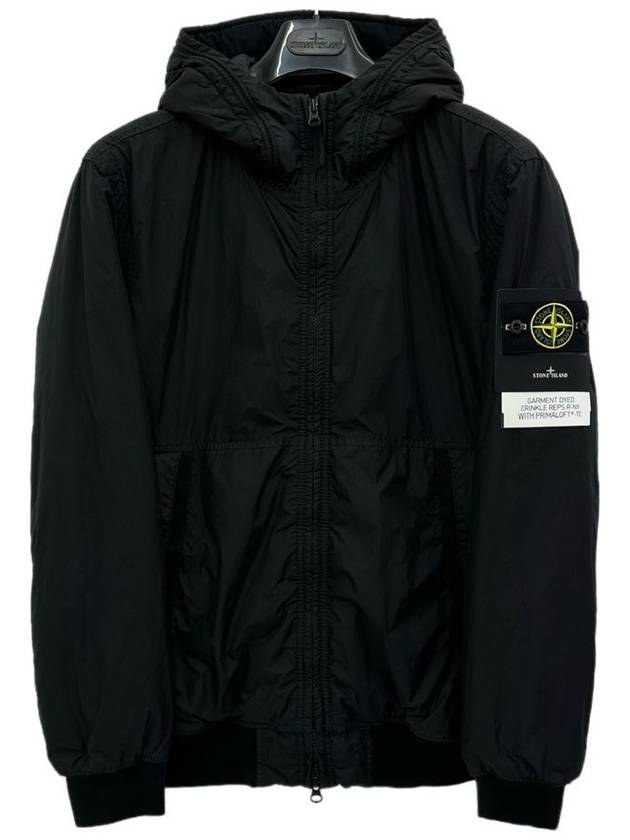 Men's Garment Dyed Crinkle Reps Recycled Nylon Primaloft TC Hooded Jacket Black - STONE ISLAND - BALAAN 2