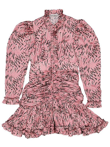 Rabanne Pink Screw Printed Ruched Mini Dress, Brand Size 34 (US Size 2) - PACO RABANNE - BALAAN 1