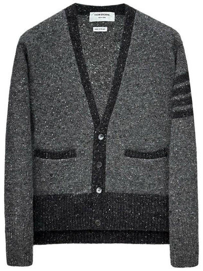 Men's Jersey Stitch Mohair Tweed 4 Lines V-Neck Cardigan Grey - THOM BROWNE - BALAAN 2