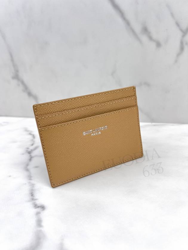 Logo Detail Calfskin Card Wallet Teakwood - SAINT LAURENT - BALAAN 5