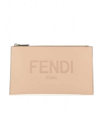 Logo Medium Leather Clutch Bag Pink - FENDI - BALAAN 1