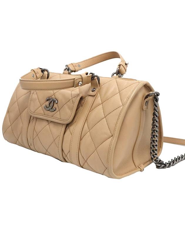 Chanel A92819 Beige Lambskin Quilted CC Logo Bowling Chain Shoulder Bag 21st - CHANEL - BALAAN 3