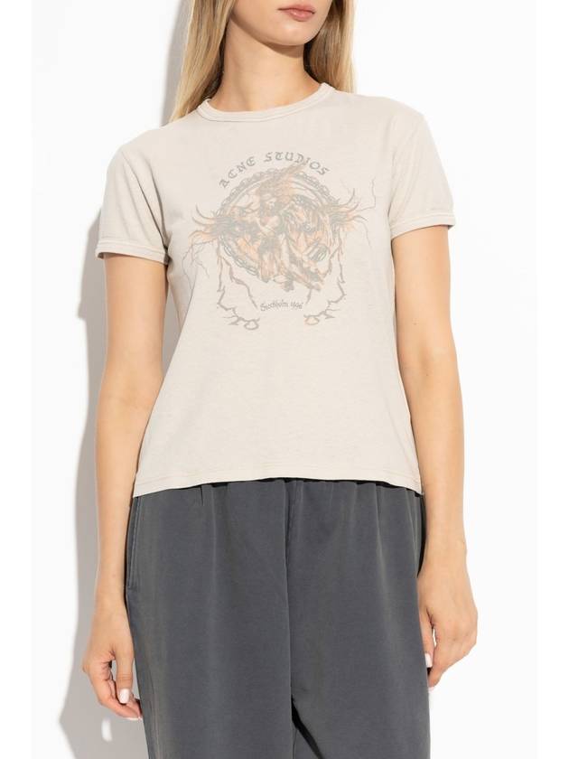 Acne Studios Printed T-shirt, Women's, Beige - ACNE STUDIOS - BALAAN 3