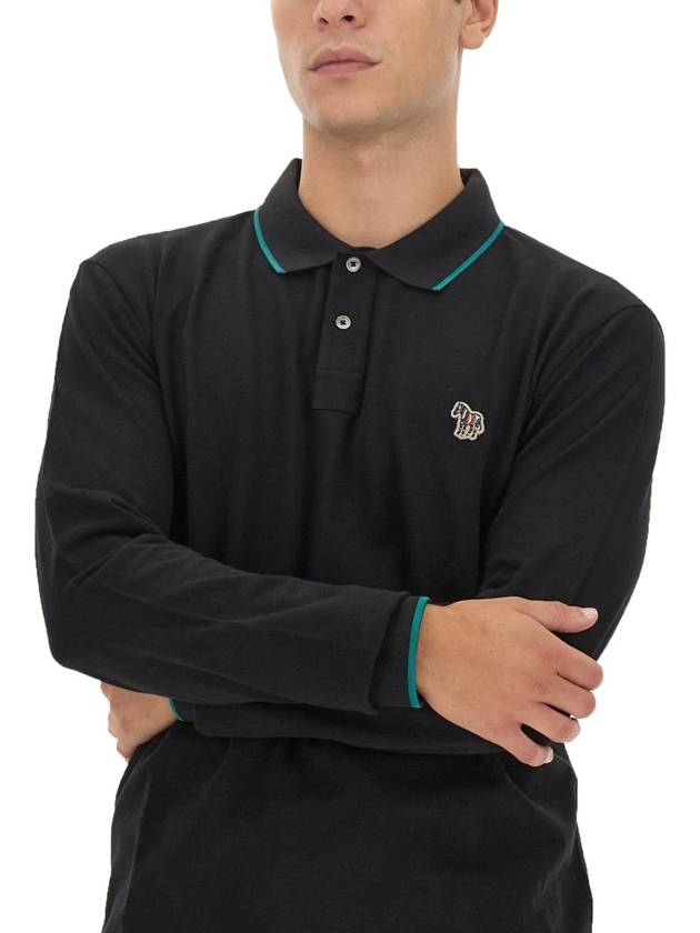 Zebra Patch Regular Fit Long Sleeve Polo Shirt Black - PAUL SMITH - BALAAN 5