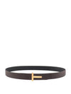 T Logo Reversible Leather Belt Chocolate - TOM FORD - BALAAN 4