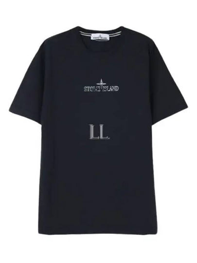 Logo Print Short Sleeve T-Shirt Navy Blue - STONE ISLAND - BALAAN 2