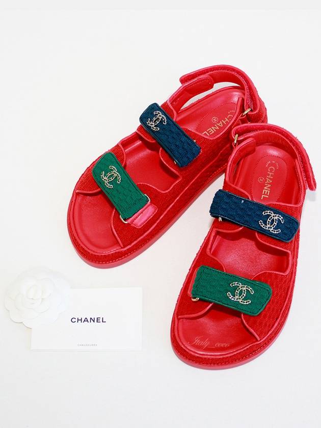 CC Logo Velcro Sandals Red - CHANEL - BALAAN 3