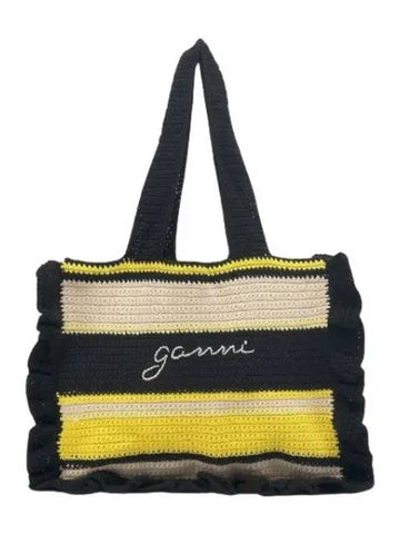 Cotton Crochet Ruffle Tote Bag Yellow Handbag - GANNI - BALAAN 1