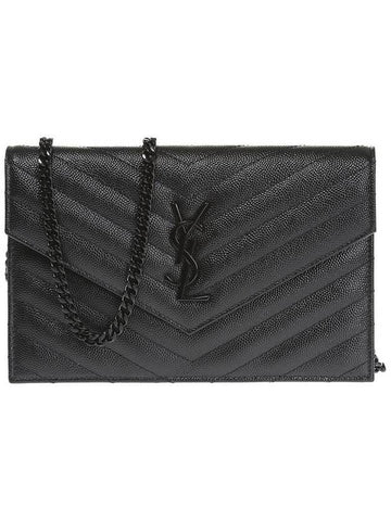 Monogram Envelope Chain Small Wallet Cross Bag Black - SAINT LAURENT - BALAAN 1