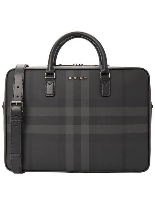 Check Print Leather Brief Case Charcoal - BURBERRY - BALAAN 1