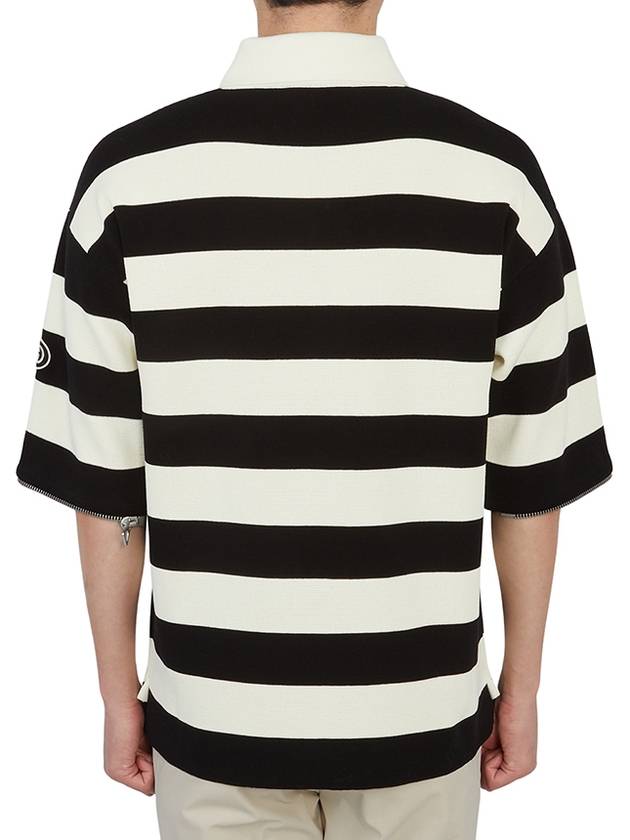 Men's Striped Cotton Polo Shirt Ivory Black - GUCCI - BALAAN 8