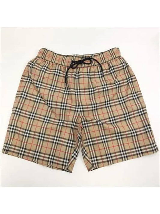 Men's Small Scale Check Drawstring Swim Shorts Beige - BURBERRY - BALAAN 2