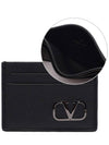 Signature V Logo Leather Card Wallet Black - VALENTINO - BALAAN 3