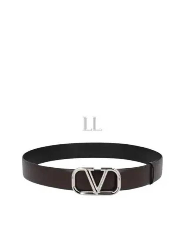 V Logo Signature Buckle Leather Belt Brown - VALENTINO - BALAAN 2