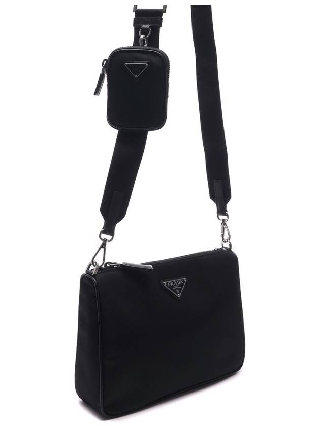 Triangle Logo Re-Nylon Saffiano Leather Shoulder Bag Black - PRADA - BALAAN 4