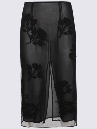 Blumarine Black Nylon Rose Skirt - BLUMARINE - BALAAN 1