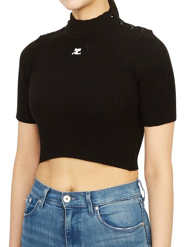 Courr ges 323MPU071FI0001 BLACK Women s Crop Short Sleeve Knit - COURREGES - BALAAN 4