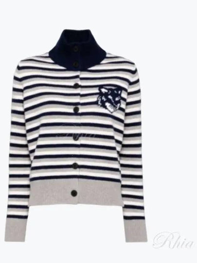 Fox Head Intarsia Stripe Regular Cardigan Black - MAISON KITSUNE - BALAAN 2