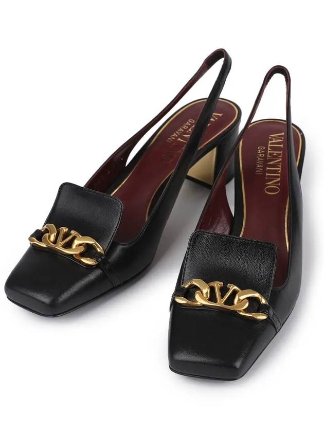 V Logo Chain Slingback Heels Black - VALENTINO - BALAAN 7