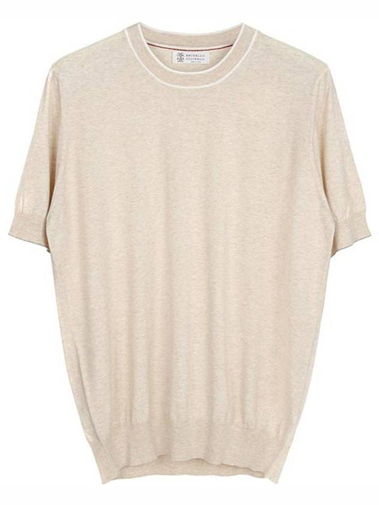 Crew Neck Cotton Knit Top Beige - BRUNELLO CUCINELLI - BALAAN 2