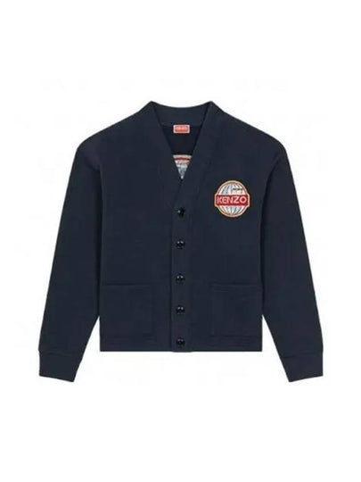 Logo Patch Jersey Cotton Cardigan Navy - KENZO - BALAAN 2