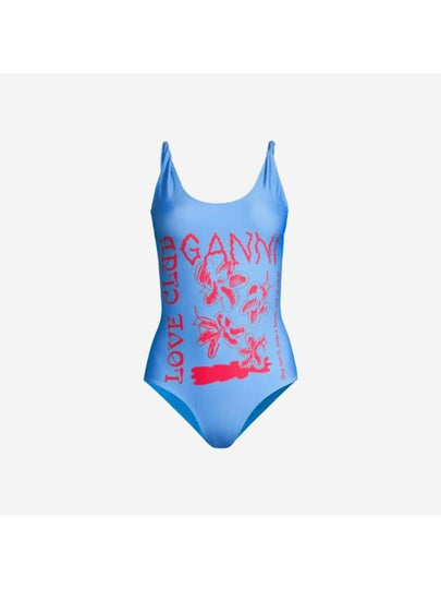 Logo Print One-Piece Swimsuit Blue - GANNI - BALAAN 2