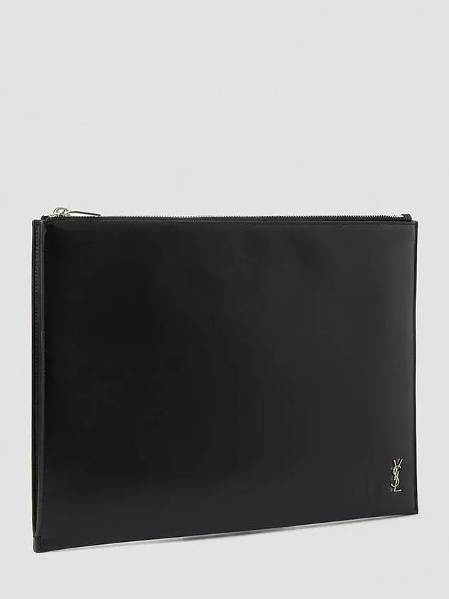 Men's Mini Monogram Silver Large Clutch Bag Black - SAINT LAURENT - BALAAN 3