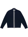 Zipper Stripe Detail Wool Cardigan Navy - THOM BROWNE - BALAAN 1