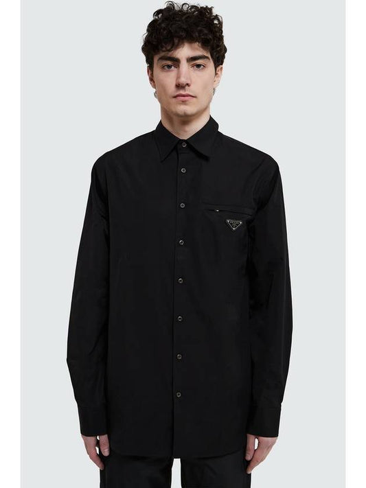 Cotton Long Sleeve Shirt Black - PRADA - BALAAN 2