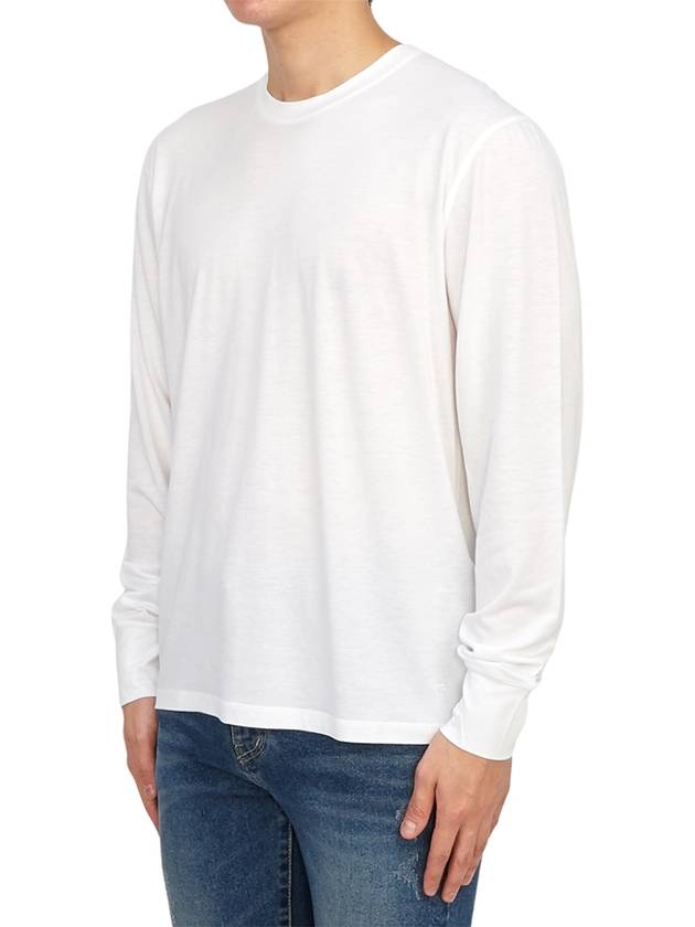 Embroidered Logo Lyocell Cotton Blend Jersey Long Sleeve T-Shirt White - TOM FORD - BALAAN 5